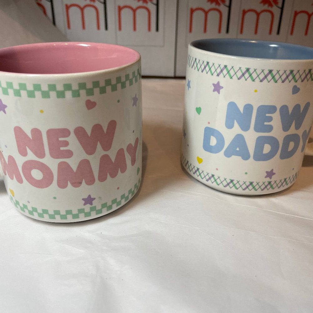 Russ Berrie & Co NEW MOMMY NEW DADDY Gift Mug Set
